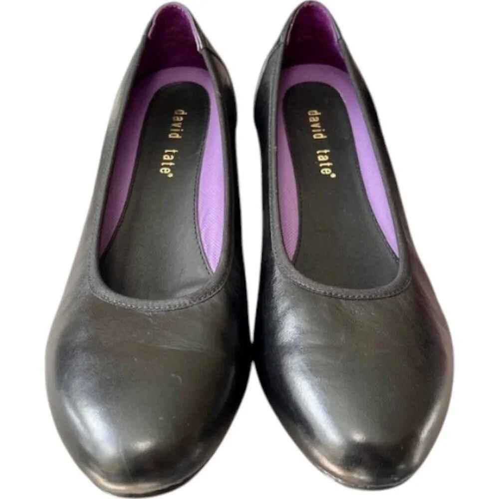 David Tate Simona Block Heel Leather Pumps - Black - 10 Wide
